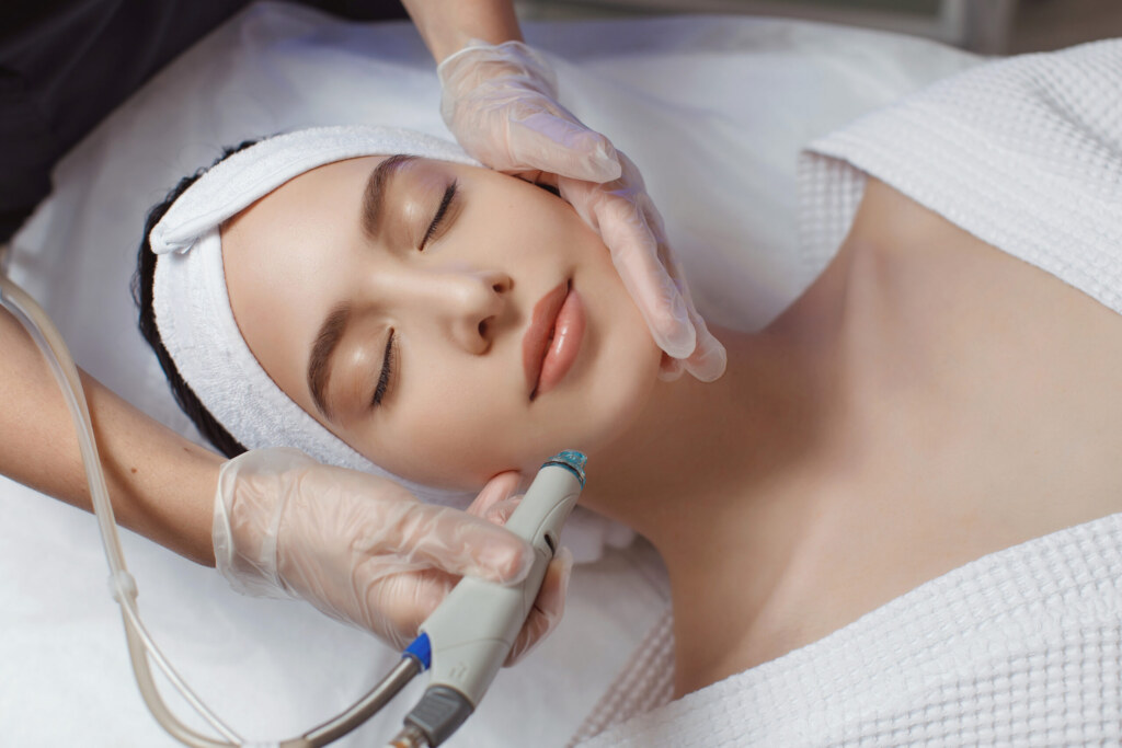 woman in a microneedling procedure