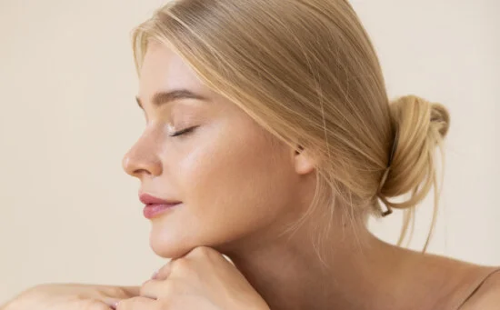 white woman with closed eyes